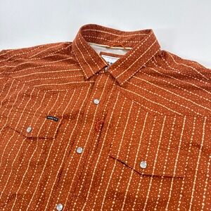 Poncho Mens Shirt Large Orange Striped Western Snap Button Down Outdoor Stretch